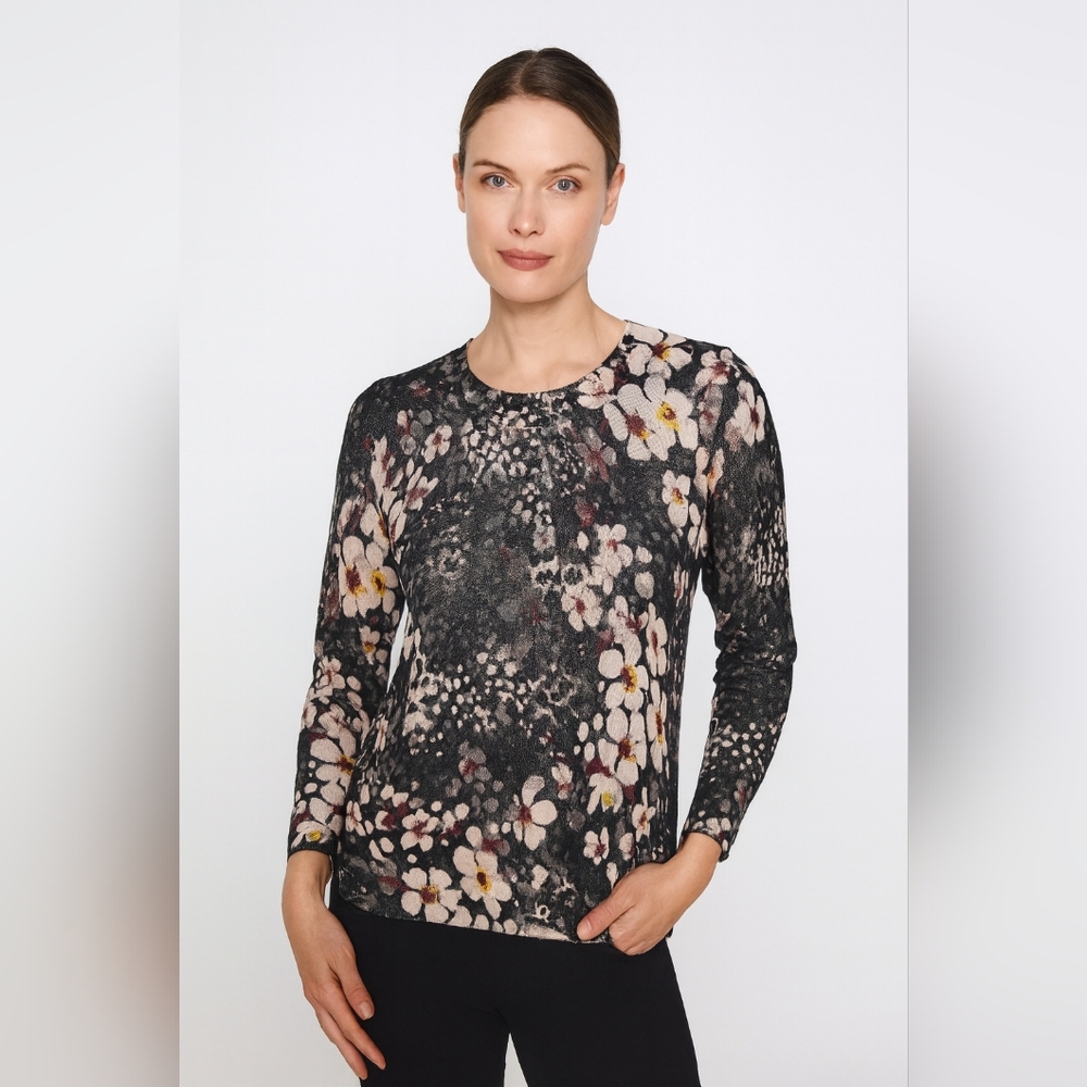 Rebecca Malone New Floral Black Women's Sweater Size Small Office Careerwear